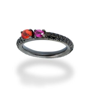 d’Avossa Ring in 18Kt black gold with a pavé of black diamonds, Oval Orange Sapphire and Purple Sapphire. (3)