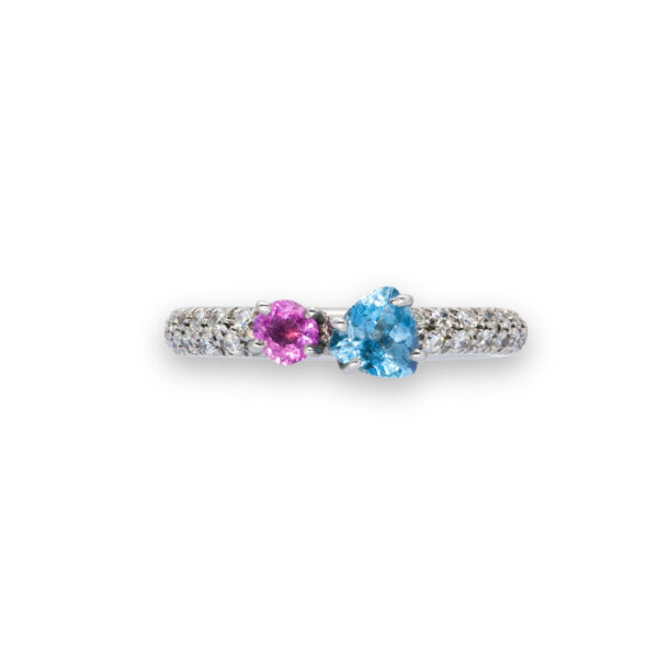 d'Avossa Ring in 18kt white gold with Blue Aquamarine, Pink Sapphire and White Diamonds