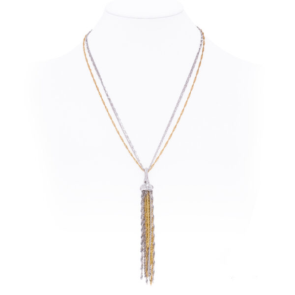 d'Avossa Necklace in White and Yellow Gold with Fringe and Diamonds