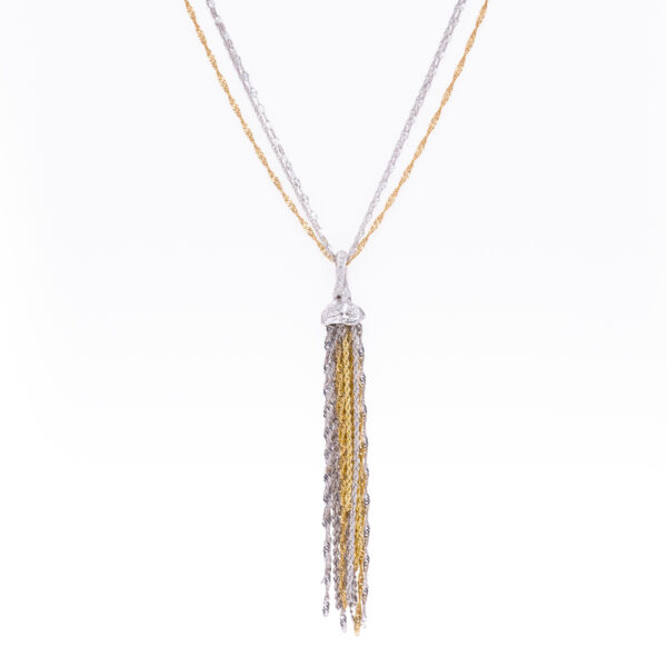 d'Avossa Necklace in White and Yellow Gold with Fringe and Diamonds