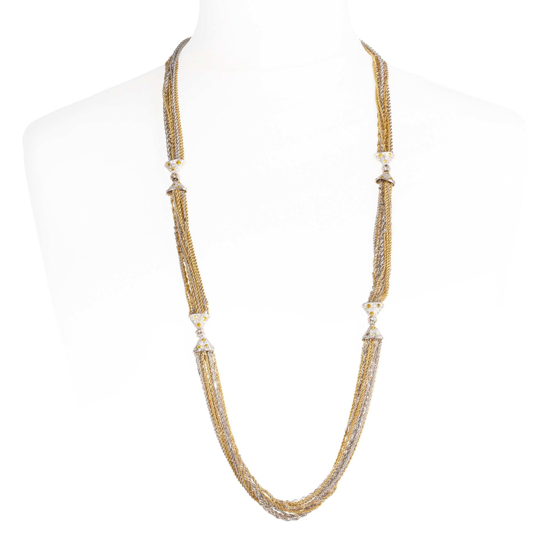 d'Avossa Necklace in White and Yellow Gold, with White and Fancy Yellow Diamonds