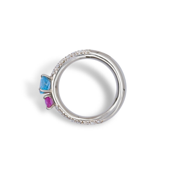 d'Avossa Ring in 18kt white gold with Blue Aquamarine, Pink Sapphire and White Diamonds