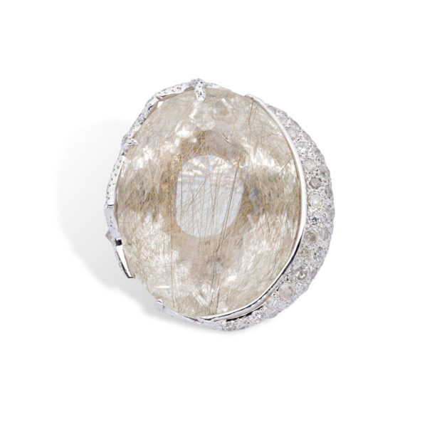 d'Avossa Ring in 18kt white gold with central Rutilated Quartz and Diamonds