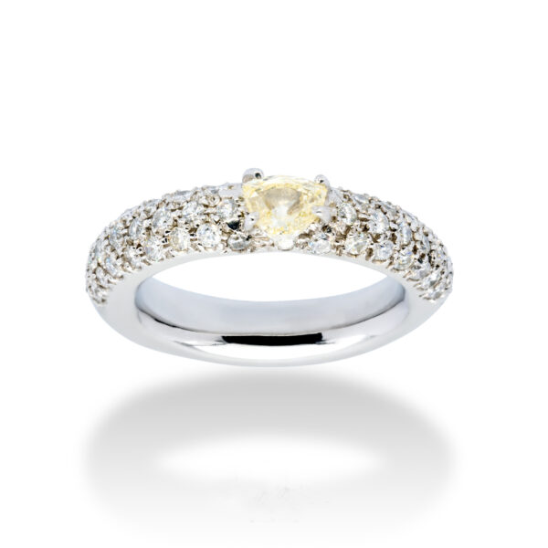 d'Avossa Ring in 18 kt white gold with a pavé of white G color diamonds and a central fancy natural heart shape diamond (4)