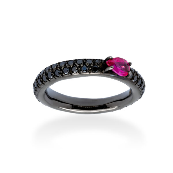 d'Avossa Ring in 18kt black gold with Ruby and Black Diamonds