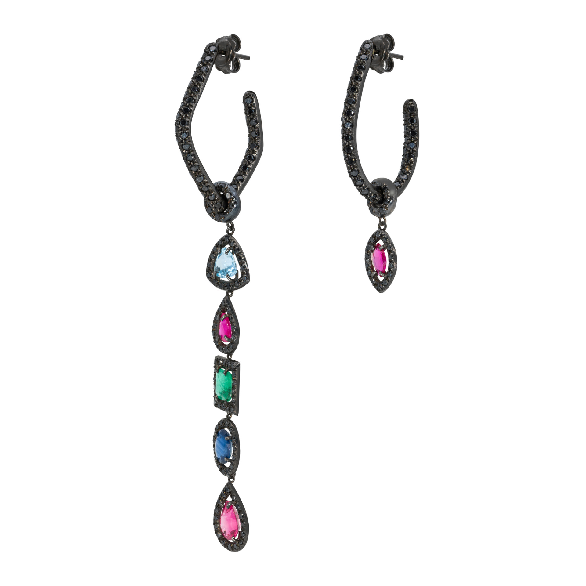 d'Avossa Earrings, Precious Stones Pendants and Black Diamonds