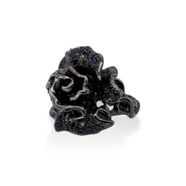 d'Avossa Ring in Black Silver with Black Sapphires 3m