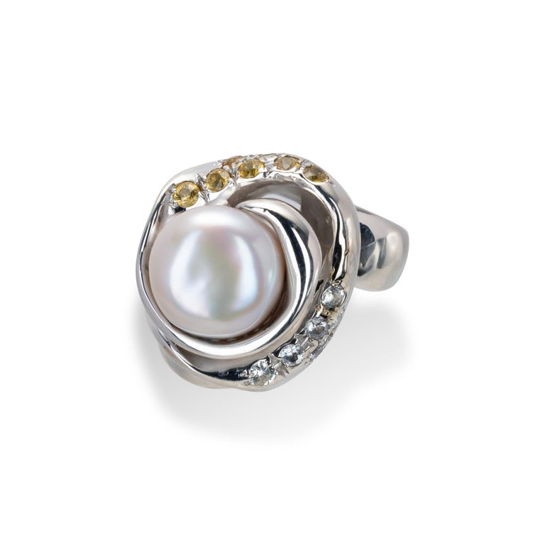 d'Avossa Ring from Rêves d'Argent Collection, in Silver, with Natural Pearl, Yellow and white Sapphires(6)